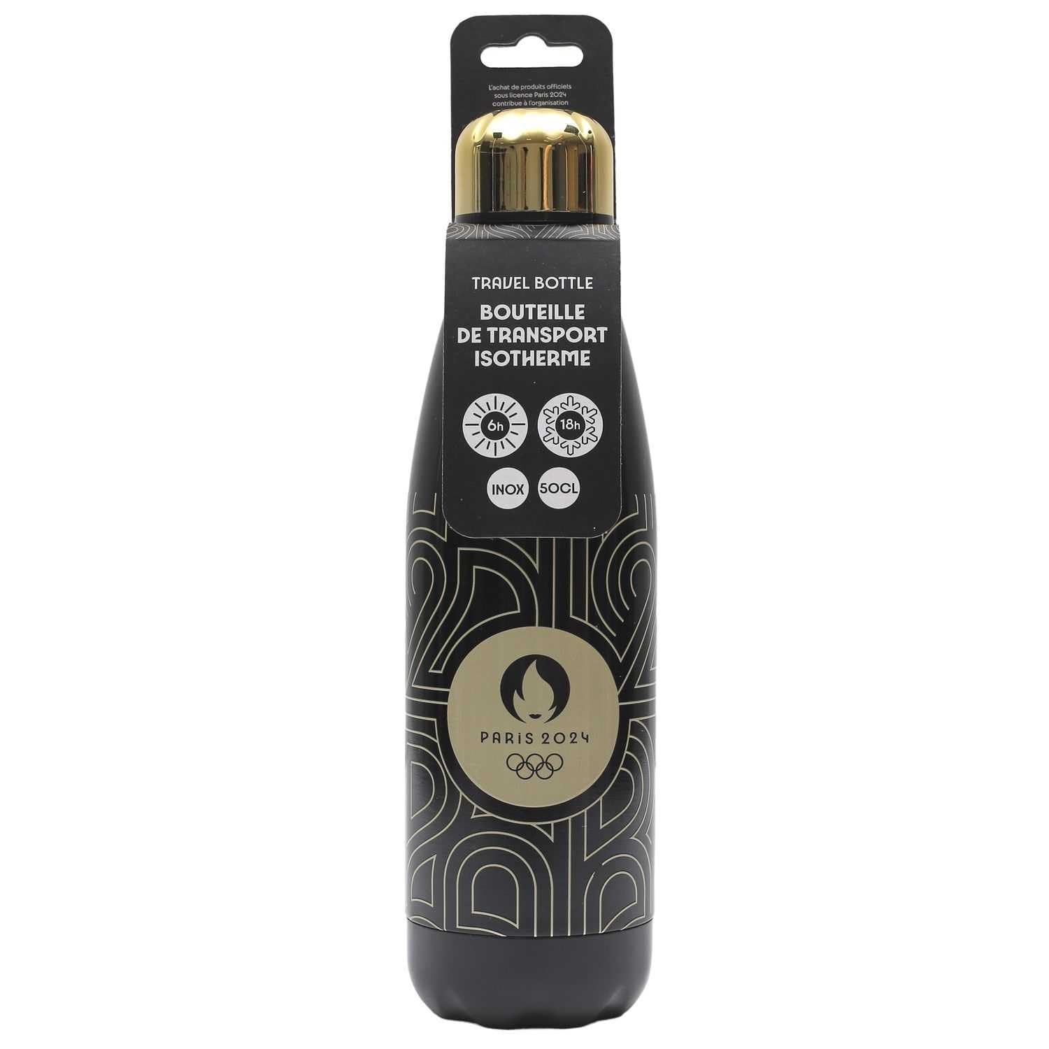 PARIS 2024, CJO3001, Bouteille Isotherme Noire P24 Art Deco 50 cl